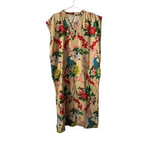 Linen Blend Peacock Maxi Dress Cover Up size OS
